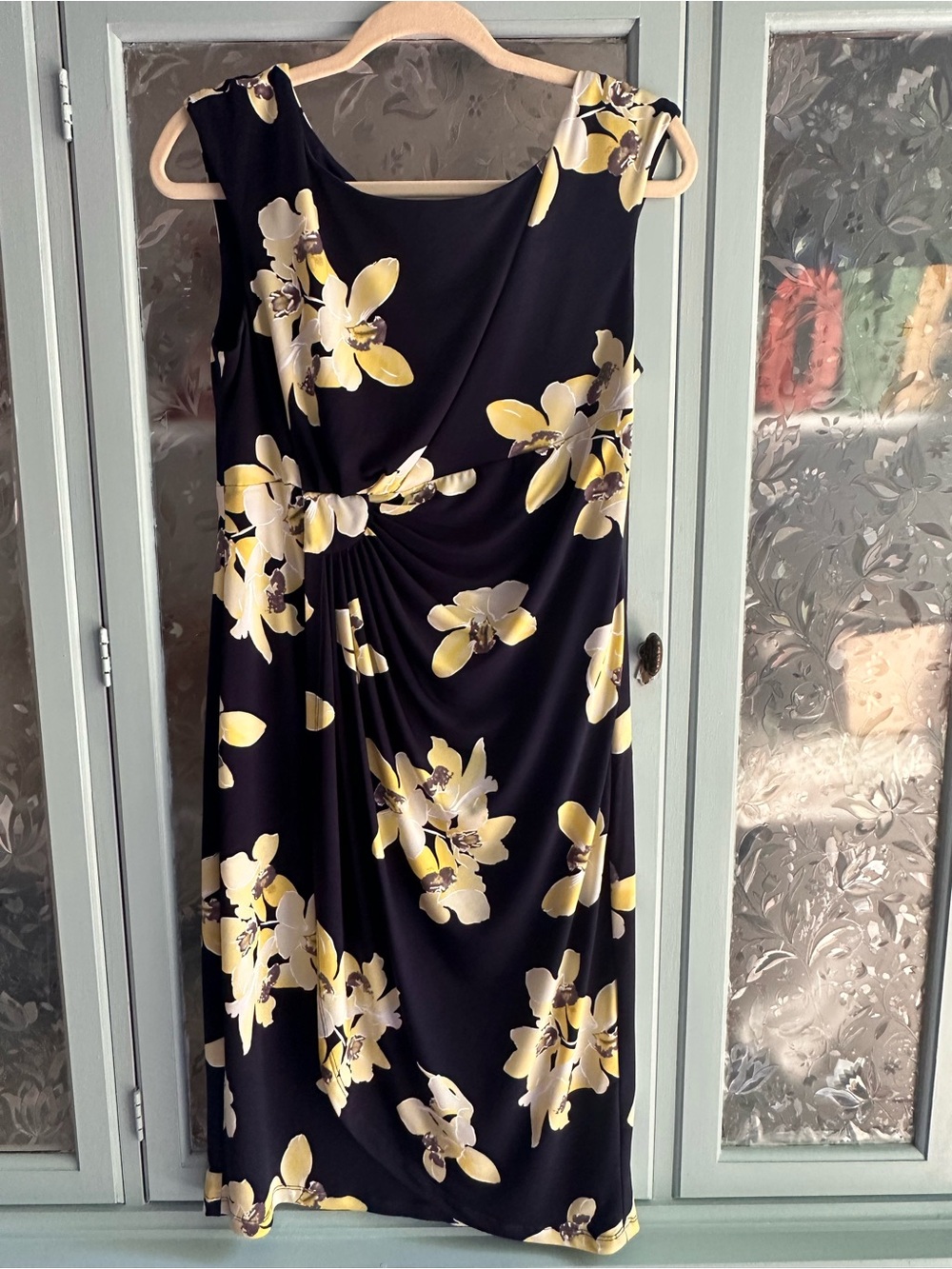 connected apparel Black Sleeveless Dress with Yellow Floral Motif